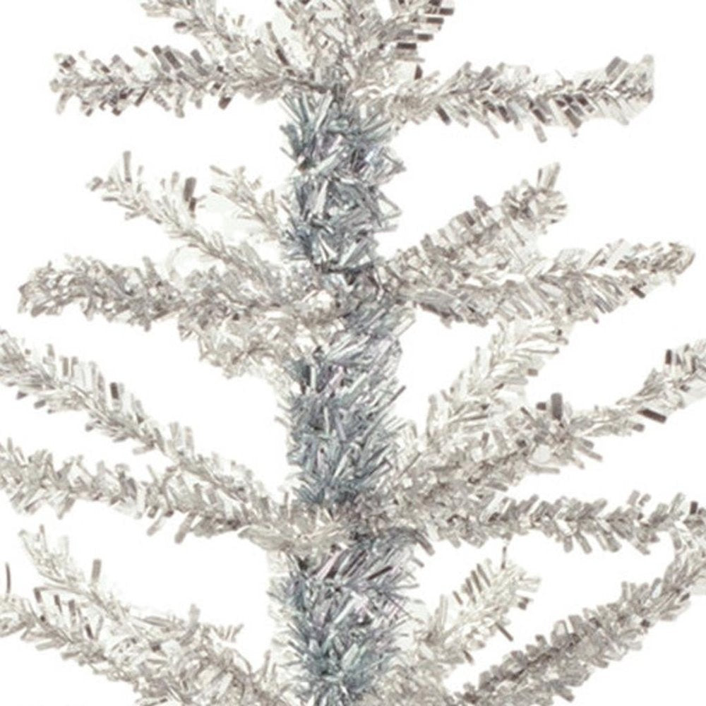 Set Of Two Silver Tinsel Sparse Pine Christmas Trees