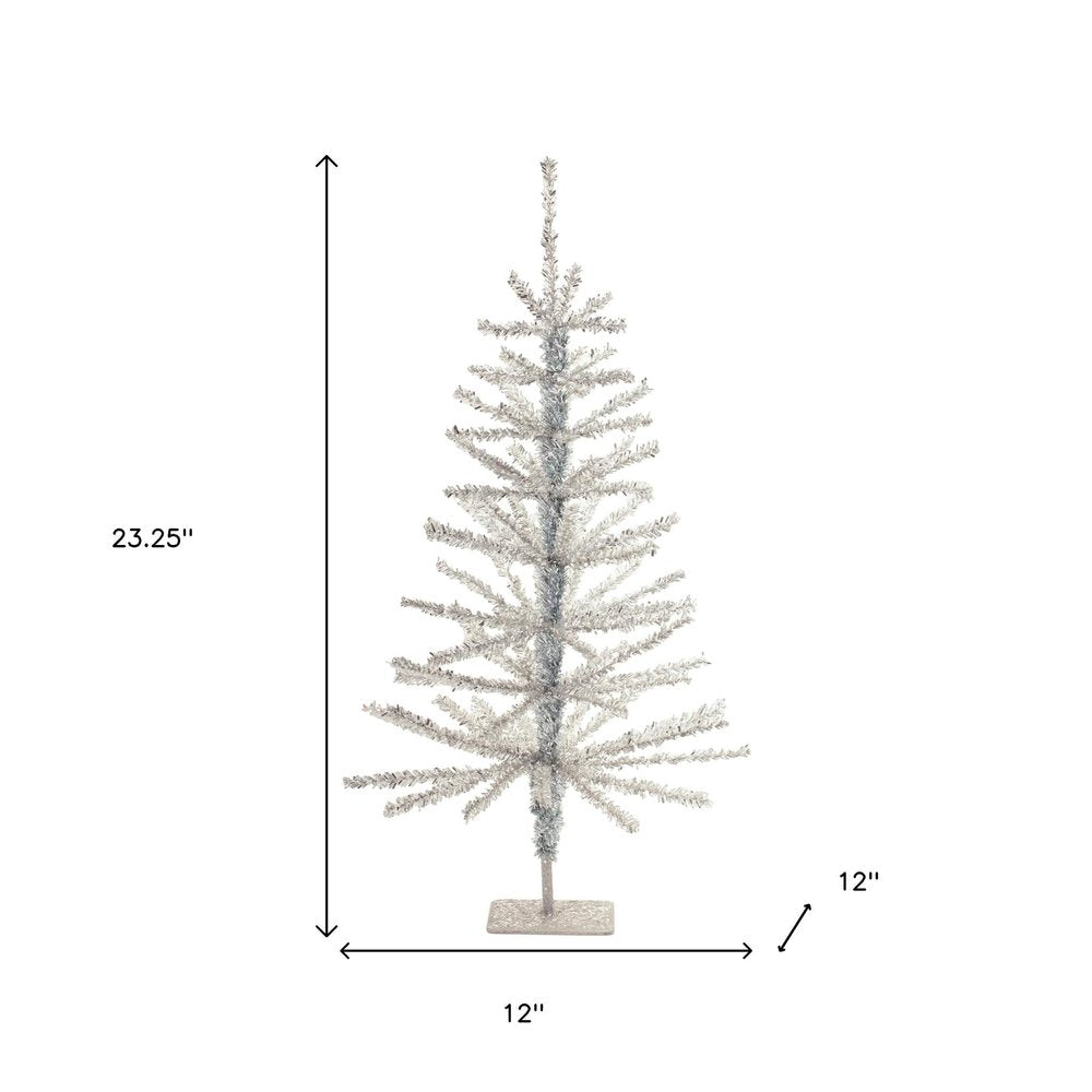 Set Of Two Silver Tinsel Sparse Pine Christmas Trees