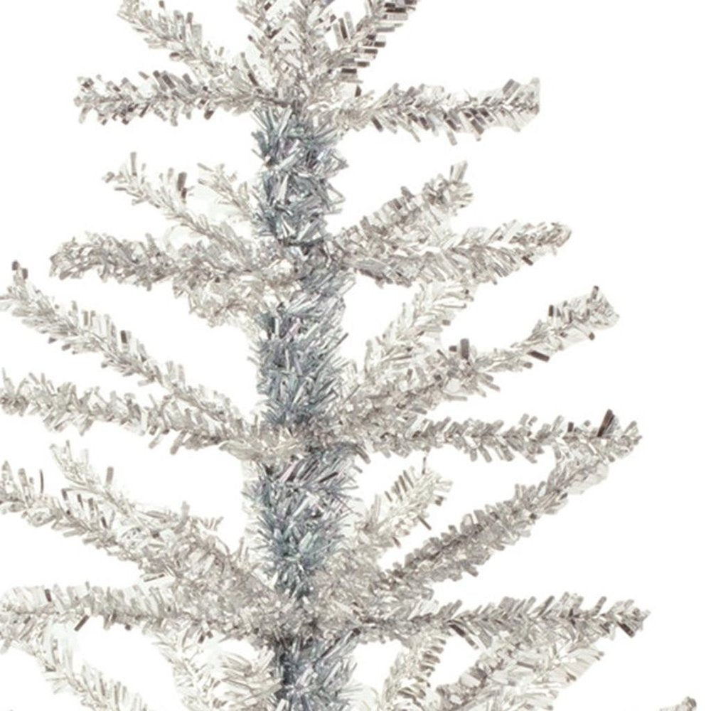 Set Of Two Silver Tinsel Sparse Pine Christmas Trees