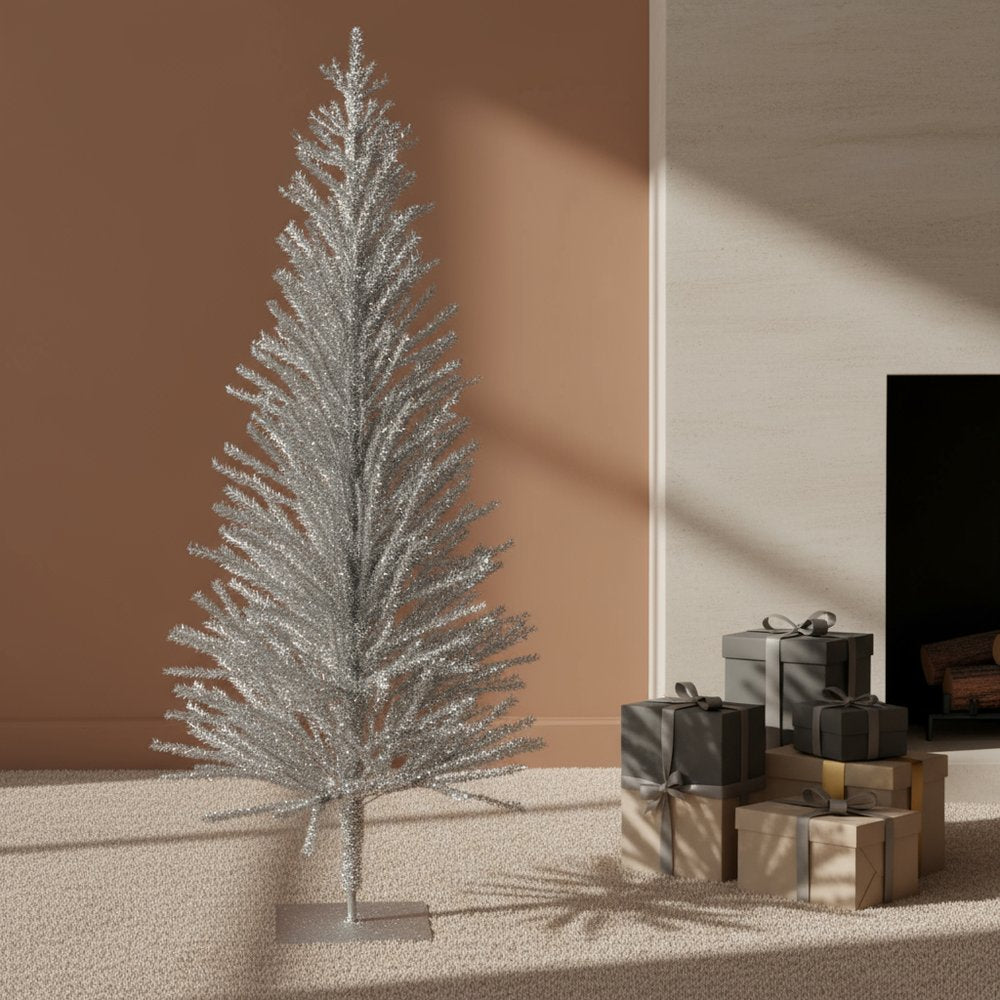 4' Silver Tinsel Sparse Pine Christmas Tree