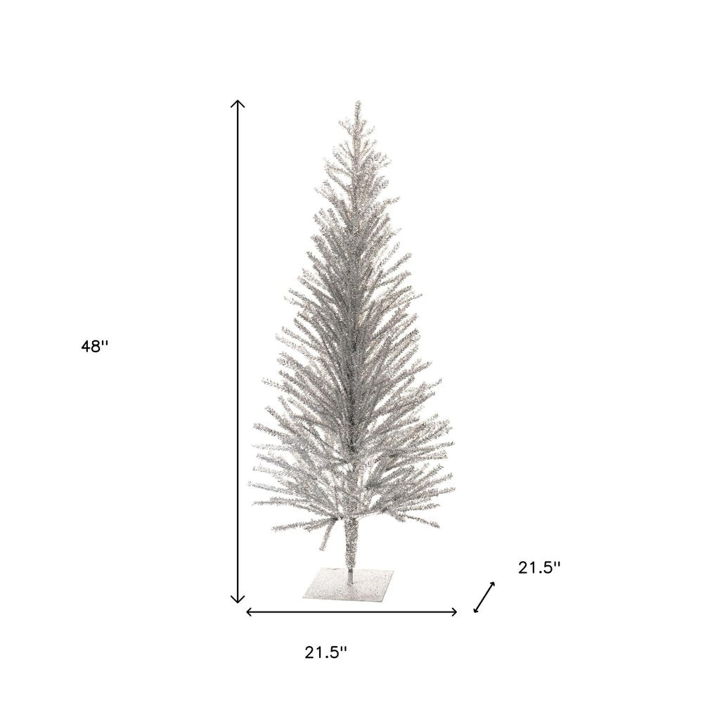 4' Silver Tinsel Sparse Pine Christmas Tree