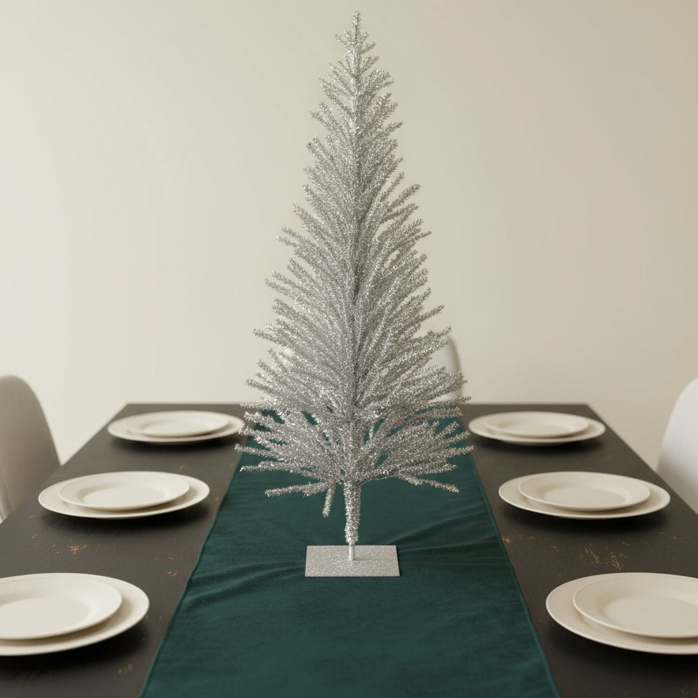 4' Silver Tinsel Sparse Pine Christmas Tree