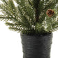 Set of Two 15" Green Mini Artificial Pine Trees With Pinecones In Round Black Metal Pots