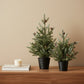 Set of Two 15" Green Mini Artificial Pine Trees With Pinecones In Round Black Metal Pots