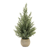 Set of Two 23" Green Artificial Pines In Round Faux Wicker Pots