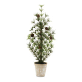 10" Green And Brown Artificial Pine In Round Brown Metal Pot