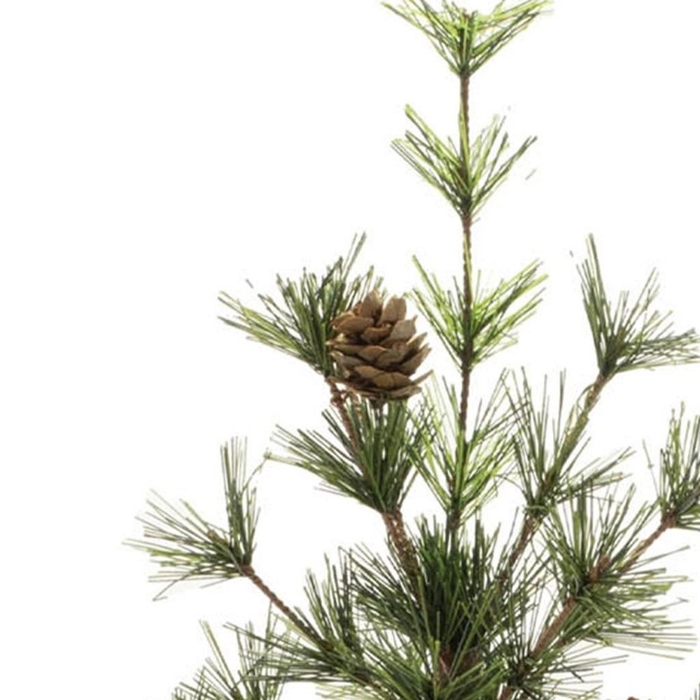 10" Green And Brown Artificial Pine In Round Brown Metal Pot