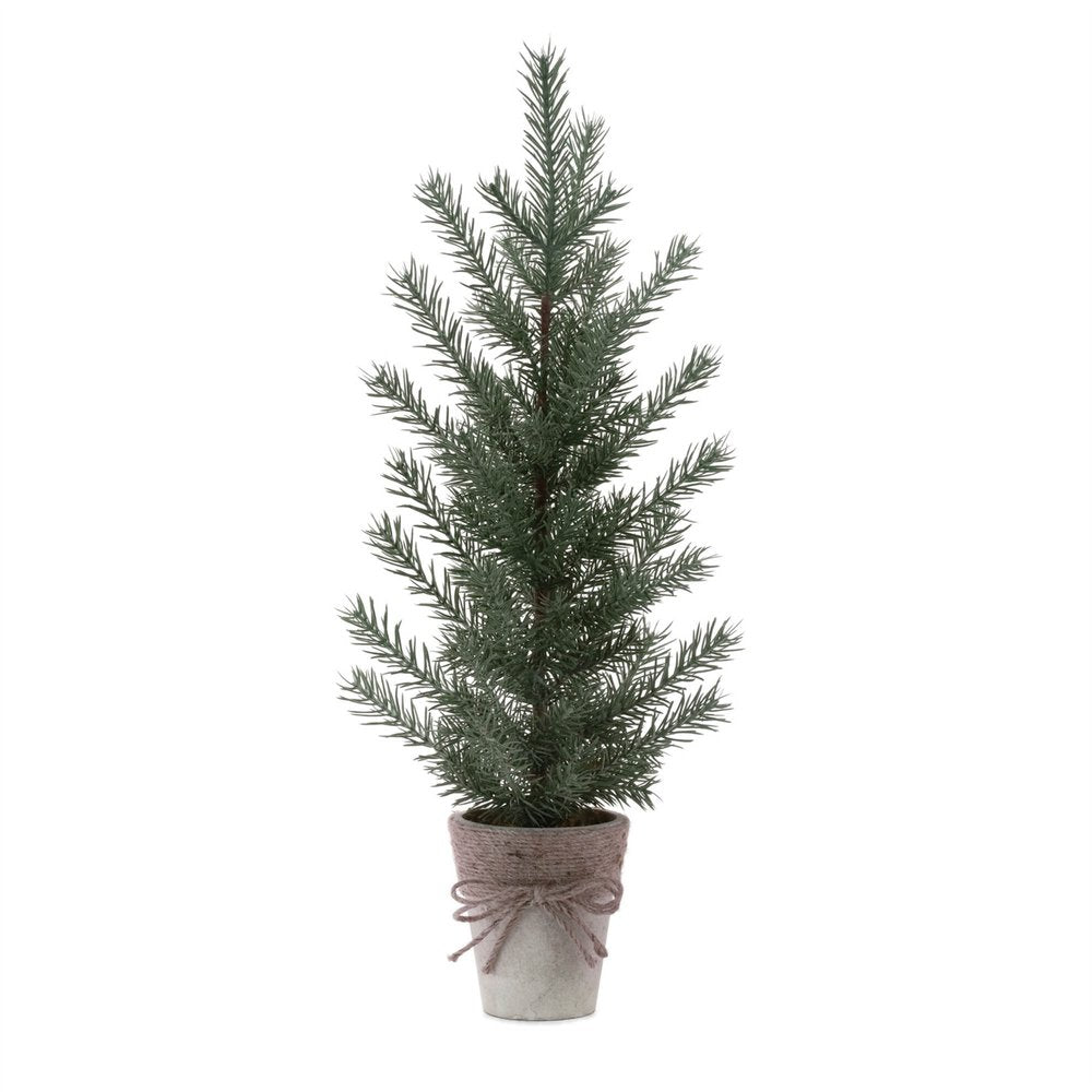 Set of Two 24" Mini Artificial Pine Trees In Rustic Beige Bow Tie Pots