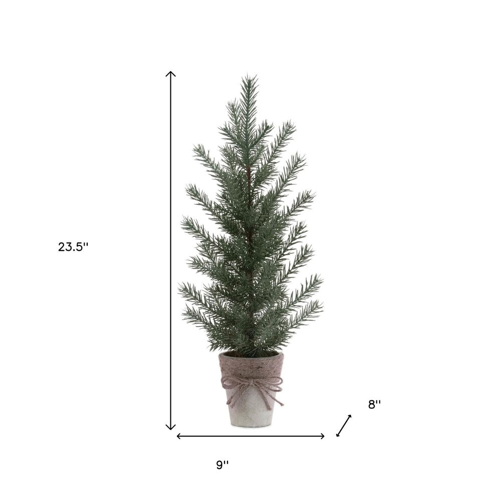 Set of Two 24" Mini Artificial Pine Trees In Rustic Beige Bow Tie Pots