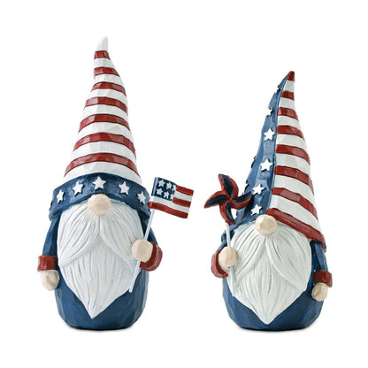 Set of Two Red White And Blue Polyresin Standing Gnomes