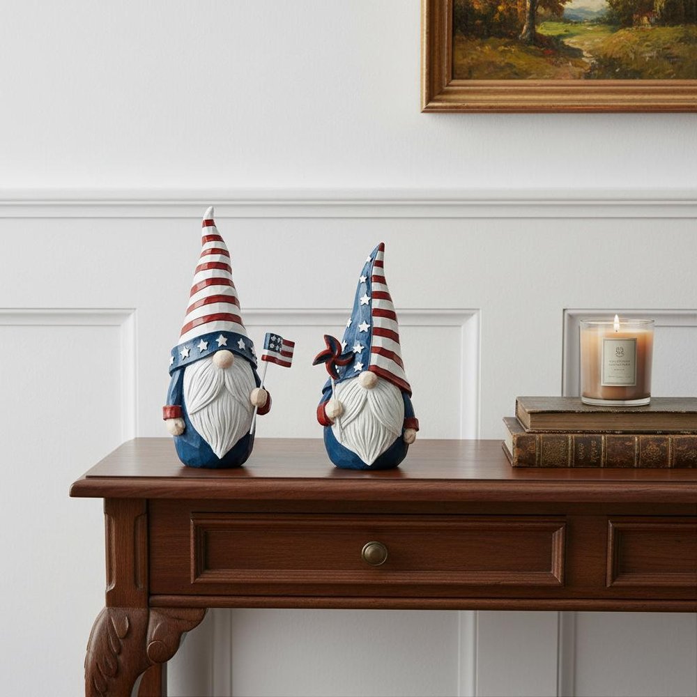 Set of Two Red White And Blue Polyresin Figurine