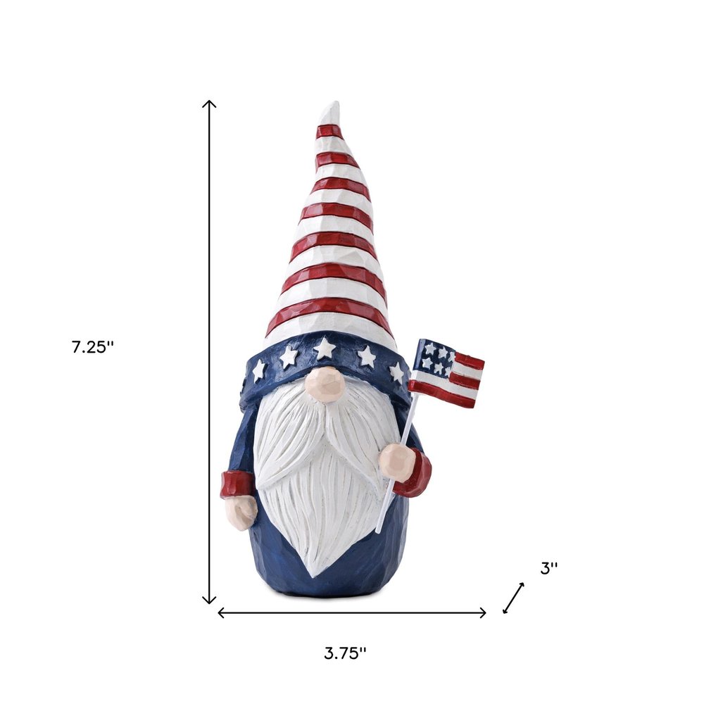Set of Two Red White And Blue Polyresin Standing Gnomes