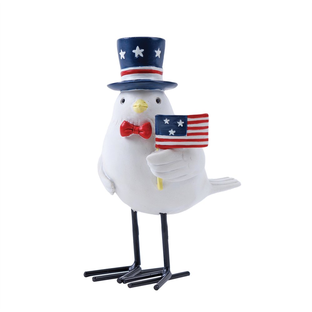 Set of Three Red White And Blue Polyresin Americana Bird Figurines
