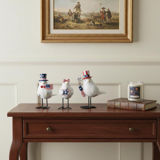 Set of Three Red White And Blue Polyresin Bird Independence Day Figurine