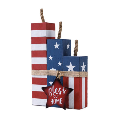 14" Red White And Blue Bless Our Home Tabletop Sign