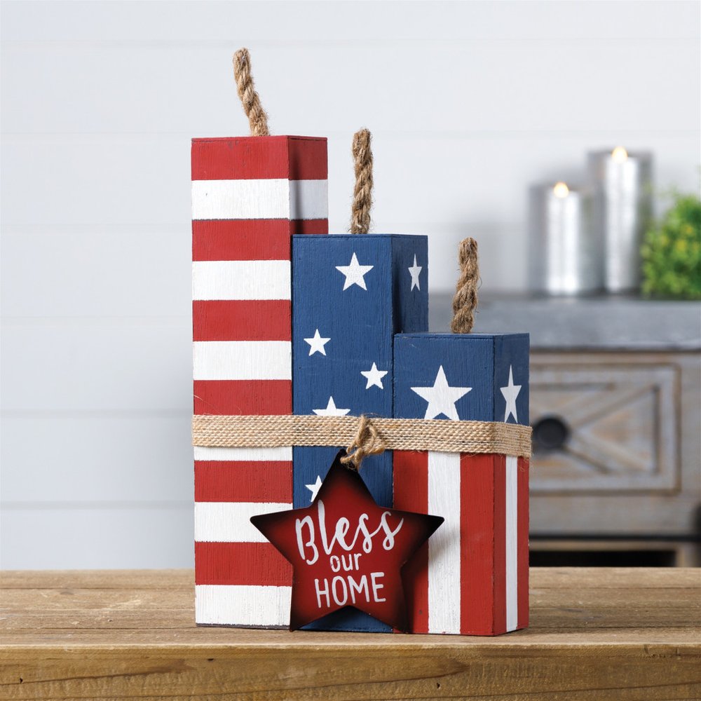 14" Red White And Blue Bless Our Home Tabletop Sign