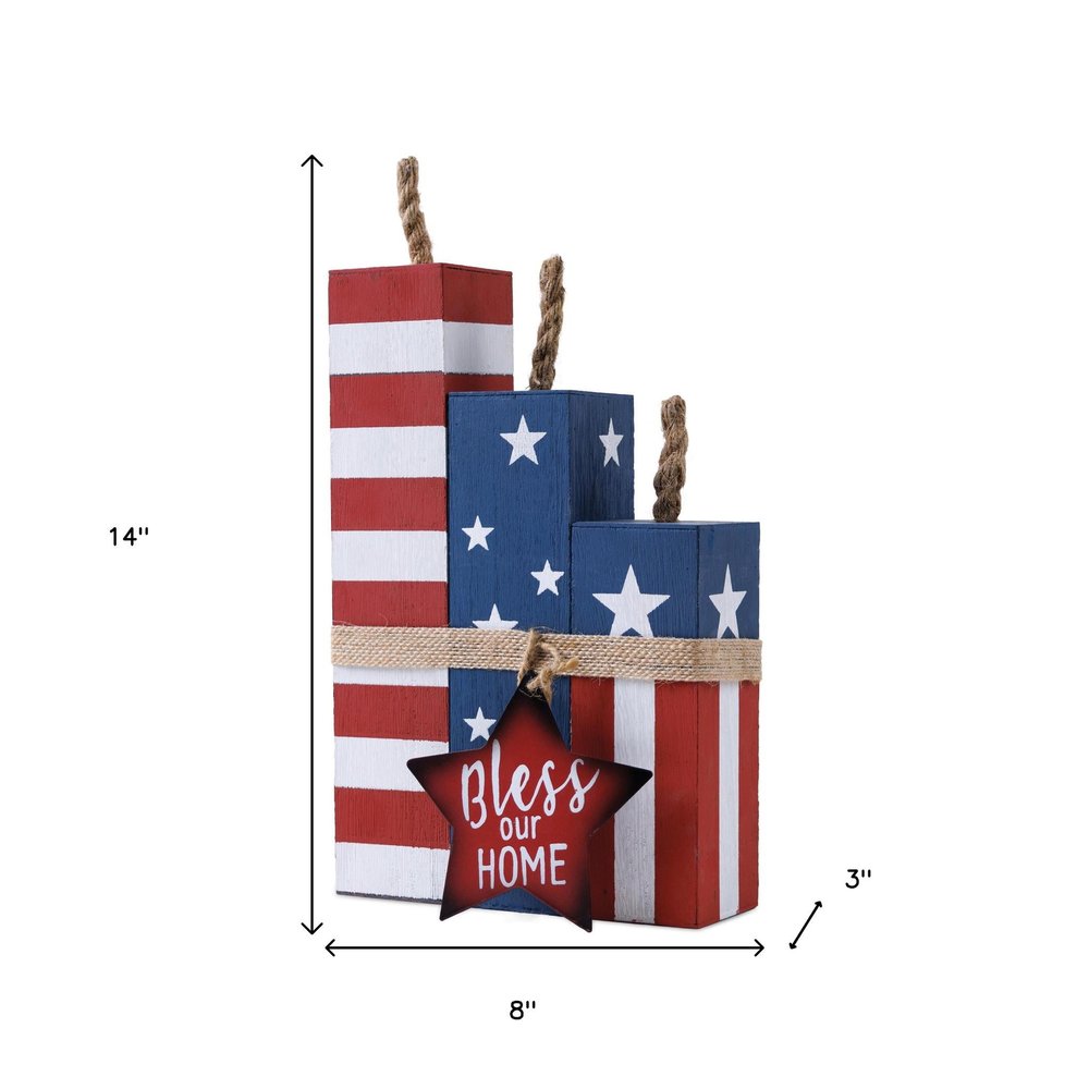 14" Red White And Blue Bless Our Home Tabletop Sign