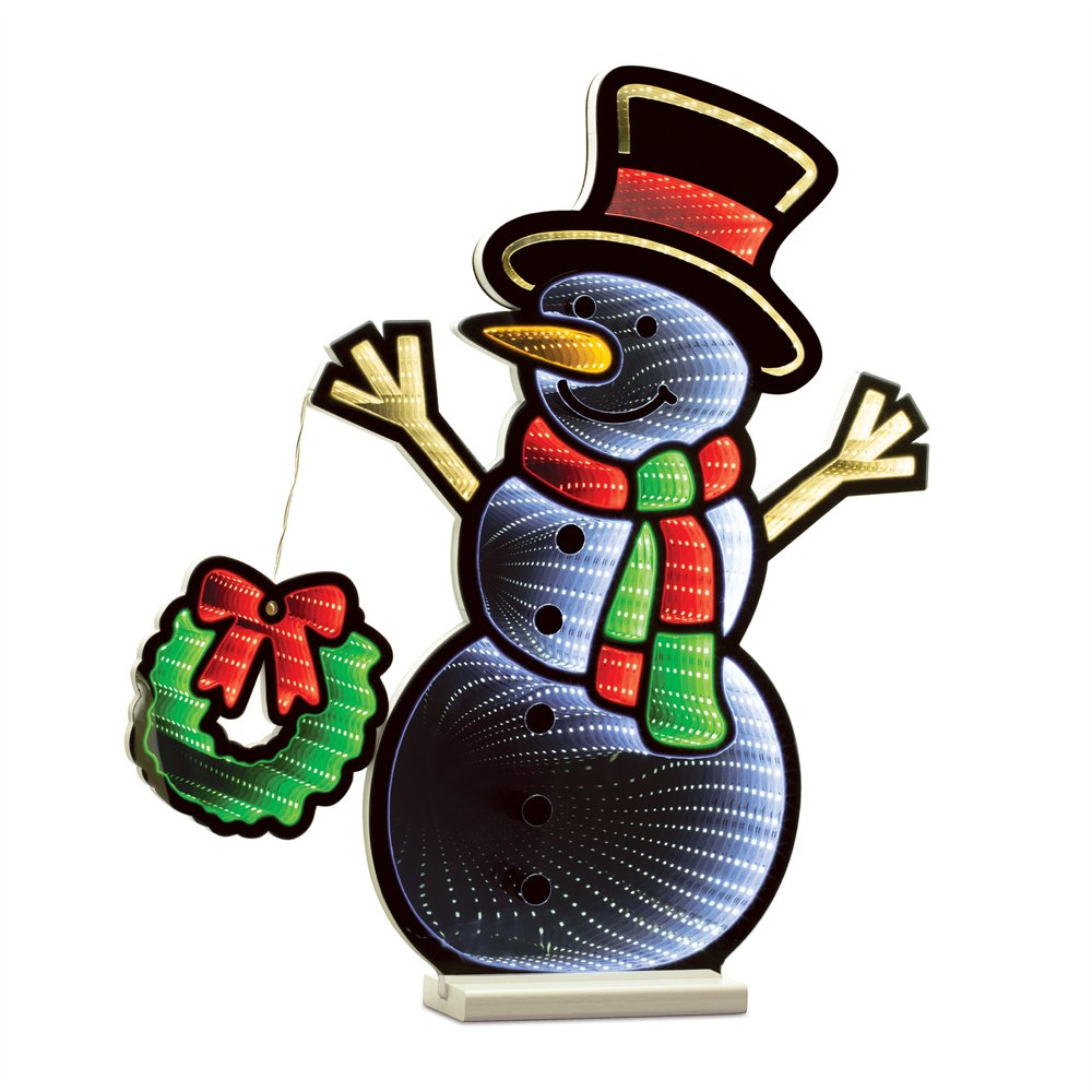 24" White Red And Green Acrylic Christmas Snowman Tabletop Sign with LED