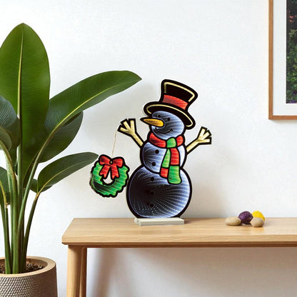 24" White Red And Green Acrylic Christmas Snowman Tabletop Sign with LED