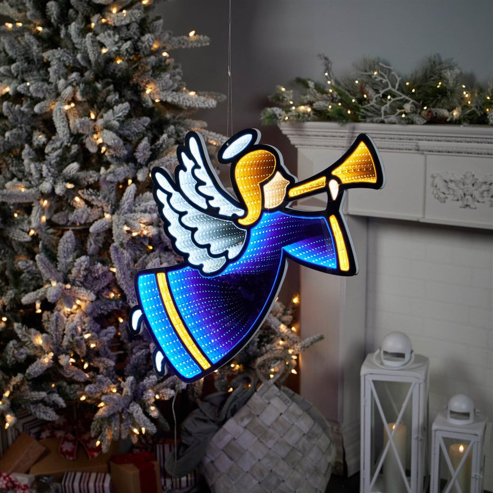 17" Blue And Yellow Acrylic Angel Christmas Tabletop Sign with LED