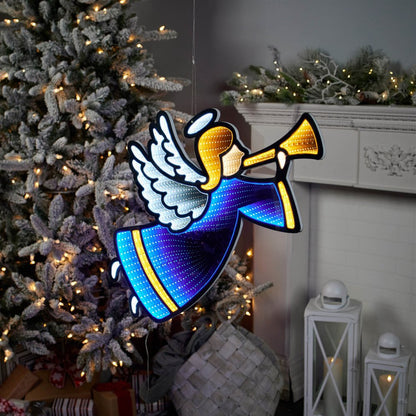 17" Blue And Yellow Acrylic Angel Christmas Tabletop Sign with LED