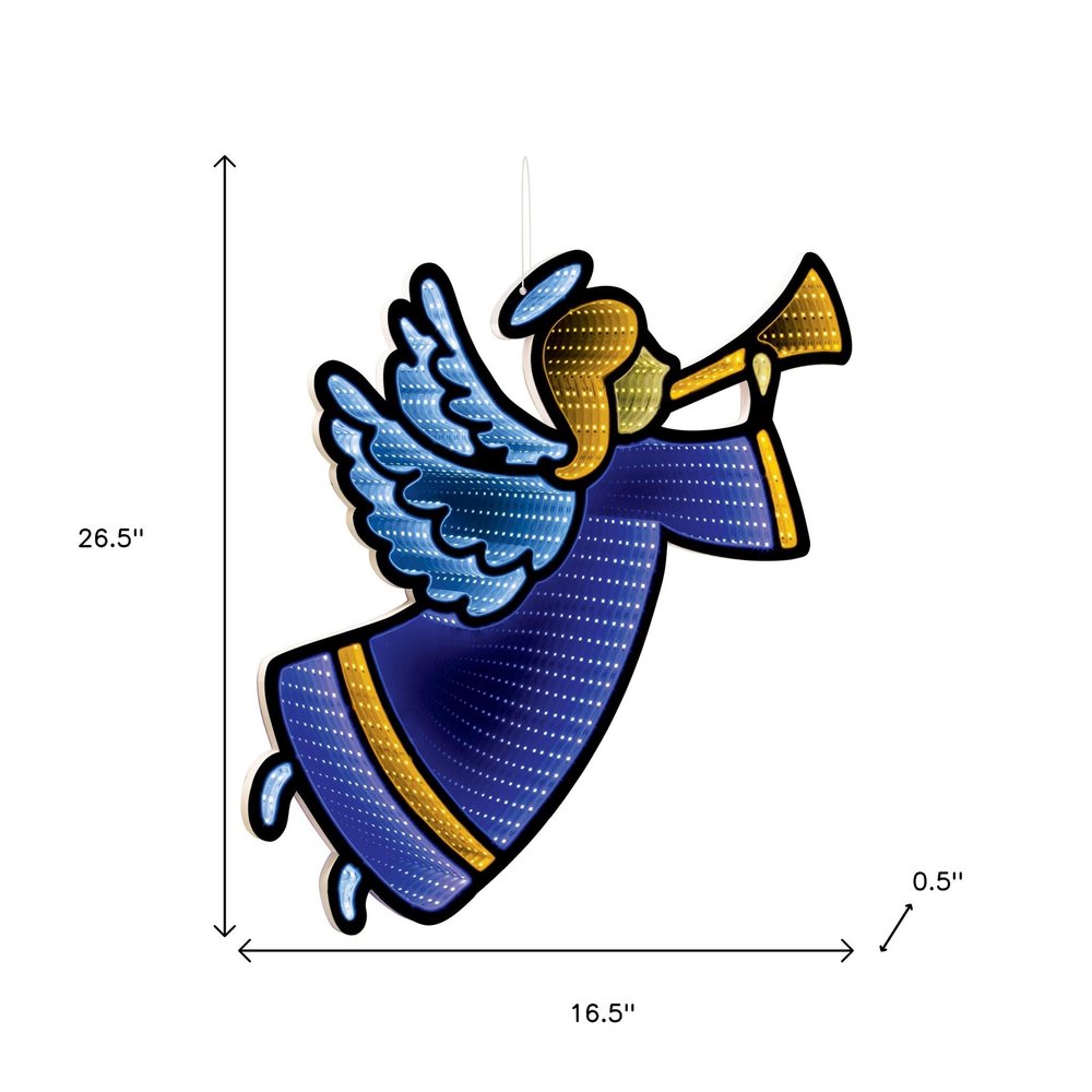 17" Blue And Yellow Acrylic Angel Christmas Tabletop Sign with LED