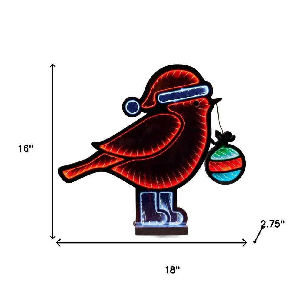 16" Red White And Green Acrylic Bird Christmas Tabletop Sign with LED