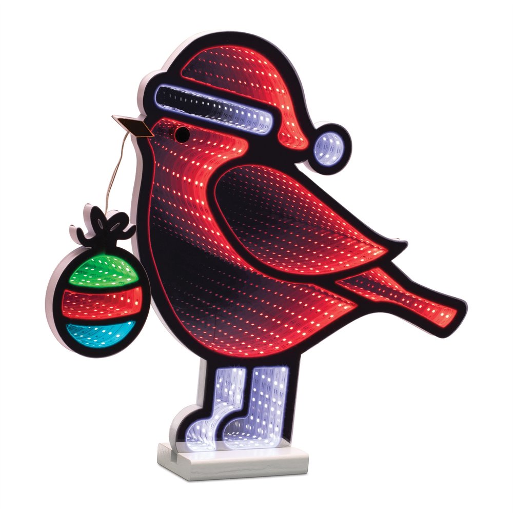 16" Red White And Green Acrylic Bird Christmas Tabletop Sign with LED