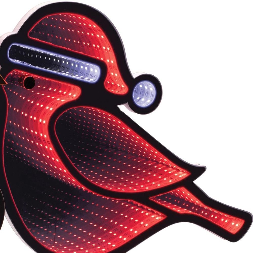 16" Red White And Green Acrylic Bird Christmas Tabletop Sign with LED