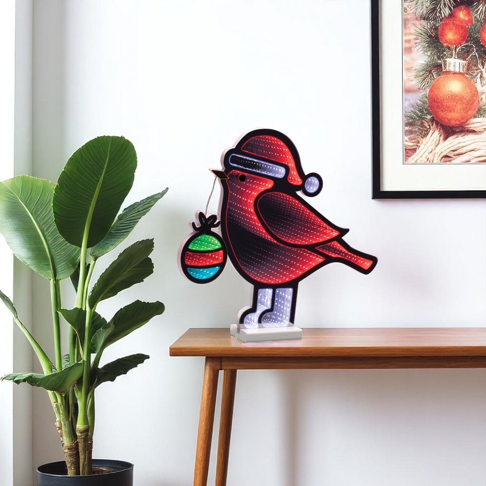 16" Red White And Green Acrylic Bird Christmas Tabletop Sign with LED