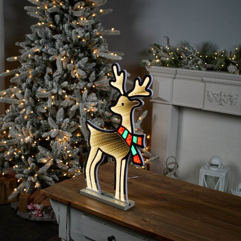 23" White And Red Acrylic Deer Christmas Tabletop Sign with LED