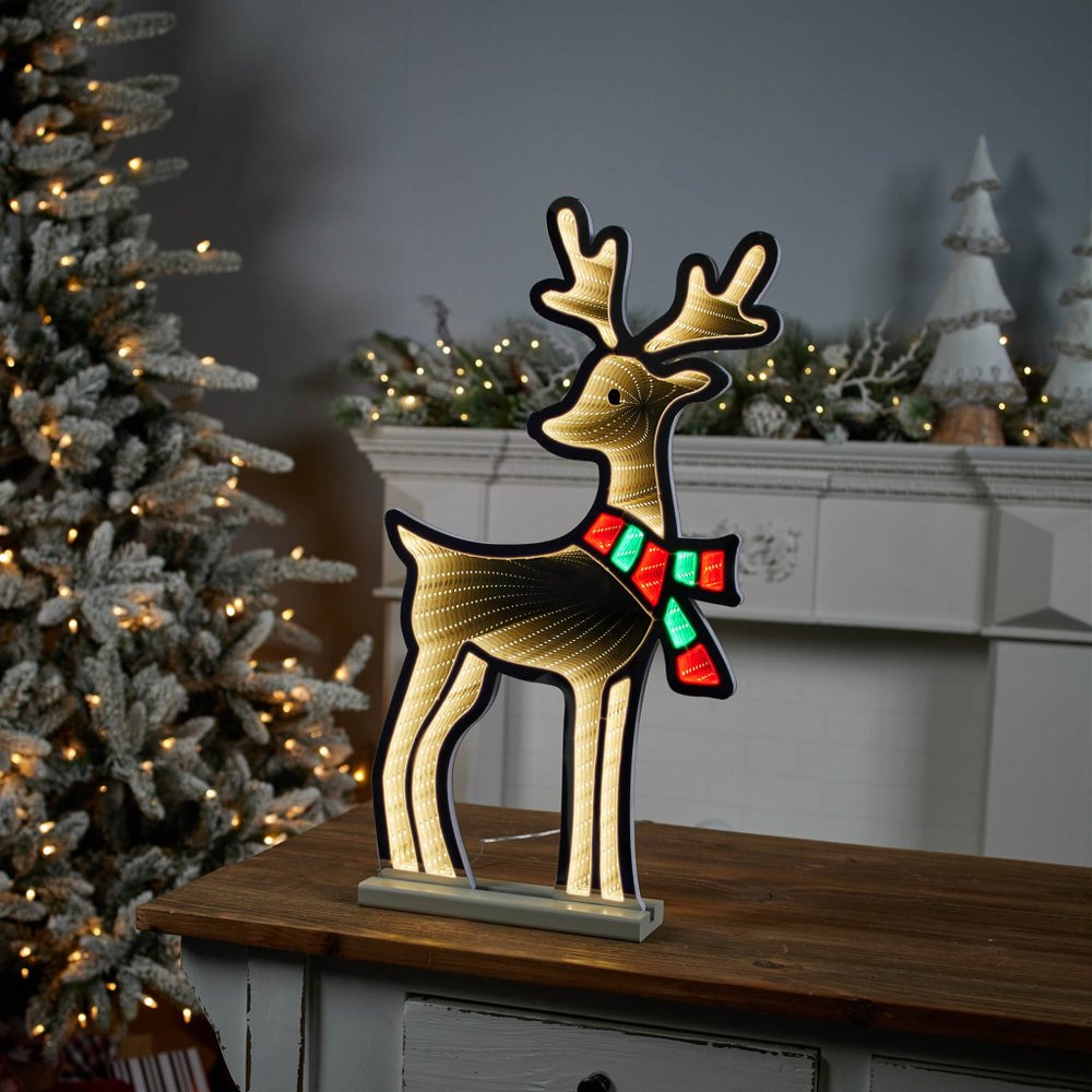 23" White And Red Acrylic Deer Christmas Tabletop Sign with LED