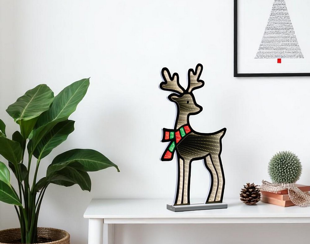 23" White And Red Acrylic Deer Christmas Tabletop Sign with LED