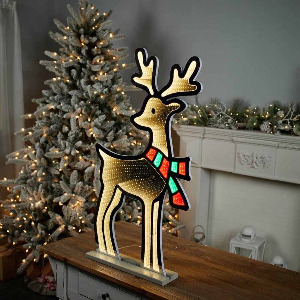 33" White And Green Acrylic Deer Christmas Tabletop Sign with LED