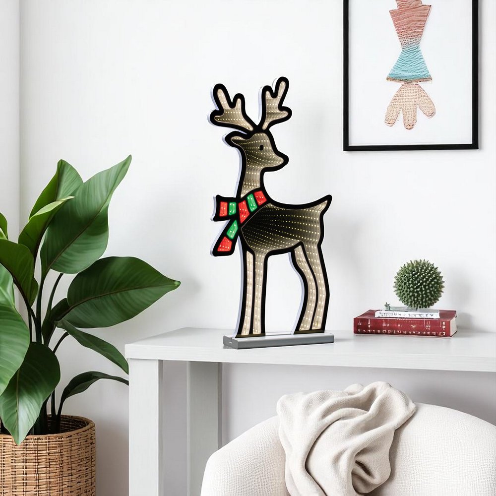 33" White And Green Acrylic Deer Christmas Tabletop Sign with LED