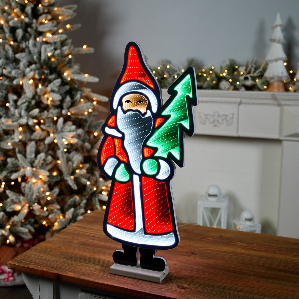 25" Red White And Green Acrylic Christmas Santa Tabletop Sign with LED
