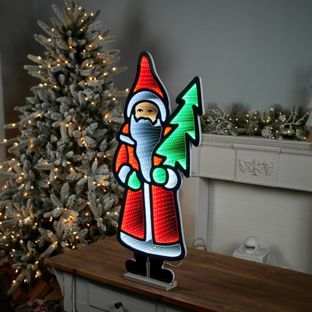 34" Red White And Green Acrylic Christmas Santa Tabletop Sign with LED