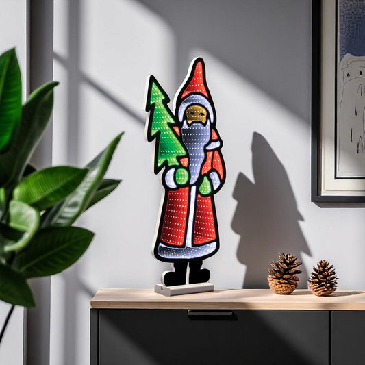 34" Red White And Green Acrylic Christmas Santa Tabletop Sign with LED