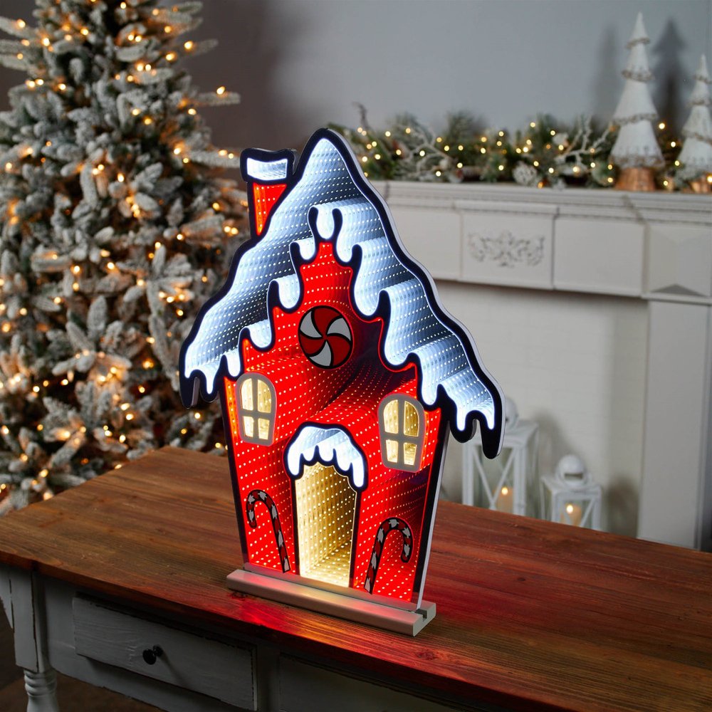 26" Red And White Acrylic House Christmas Tabletop Sign with LED