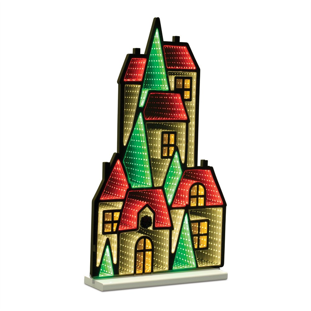 28" Green Red And White Acrylic House Tabletop Sign with LED