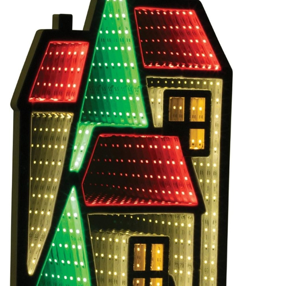 28" Green Red And White Acrylic House Tabletop Sign with LED