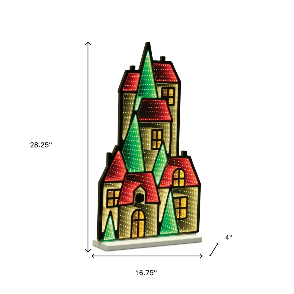 28" Green Red And White Acrylic House Tabletop Sign with LED
