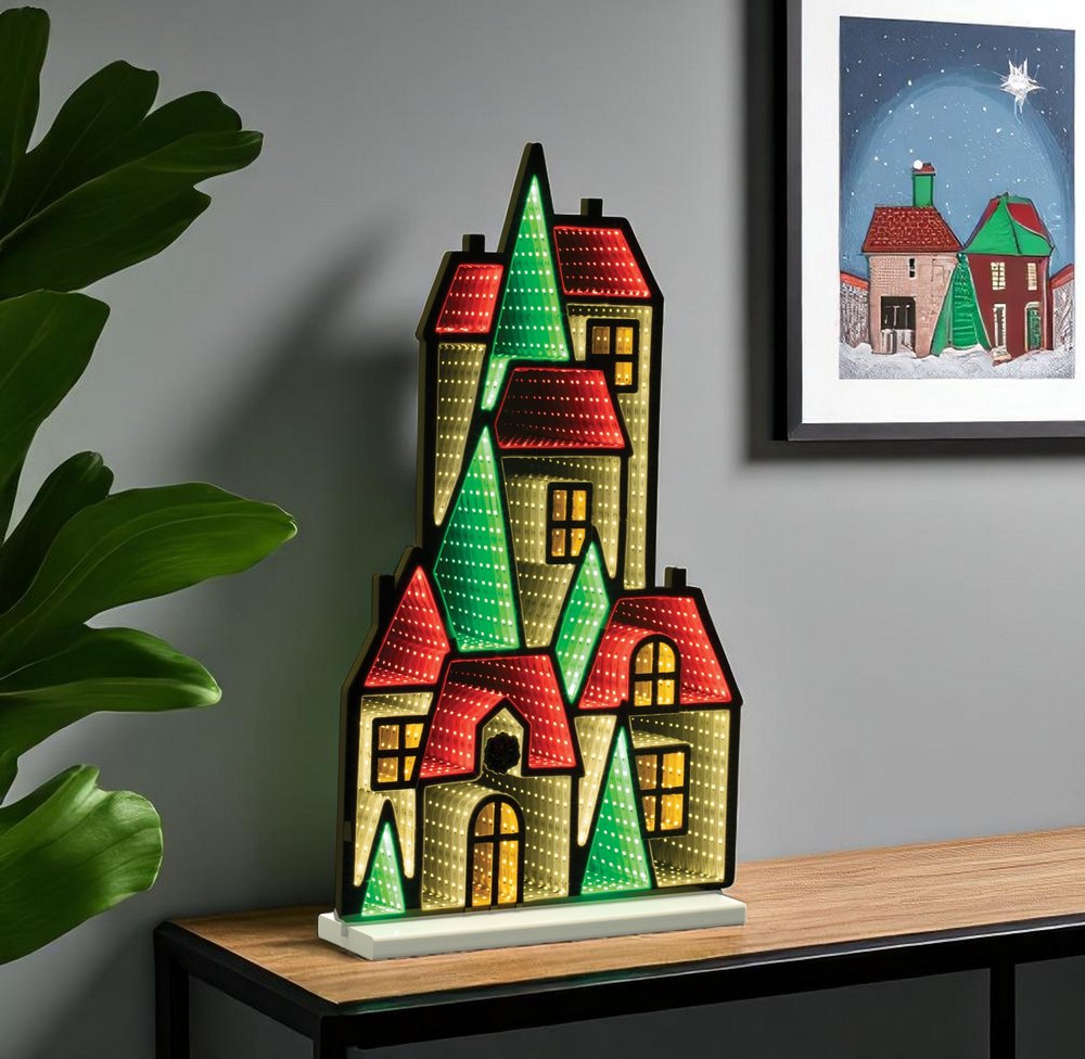 28" Green Red And White Acrylic House Tabletop Sign with LED