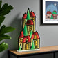 28" Green Red And White Acrylic House Tabletop Sign with LED