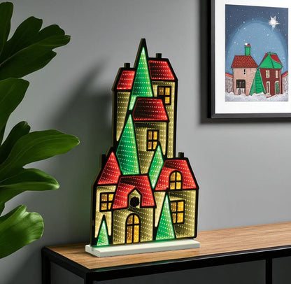 28" Green Red And White Acrylic House Tabletop Sign with LED