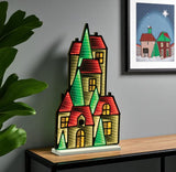 28" Green Red And White Acrylic House Tabletop Sign with LED