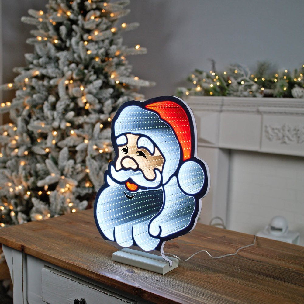 16" Red And White Acrylic Christmas Santa Tabletop Sign with LED
