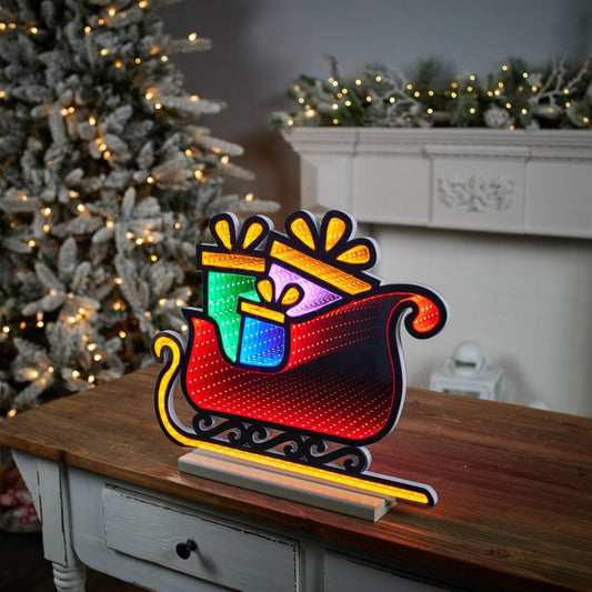 15" Green Orange And Red Acrylic Christmas Tabletop Sign with LED