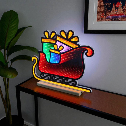 15" Green Orange And Red Acrylic Christmas Tabletop Sign with LED