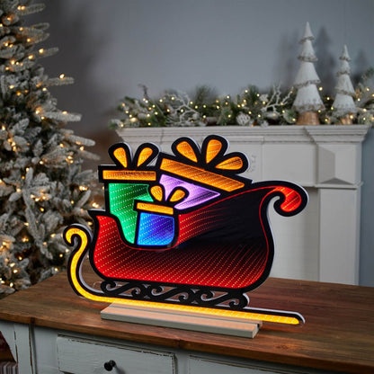 18" Green Orange And Red Acrylic Christmas Tabletop Sign with LED